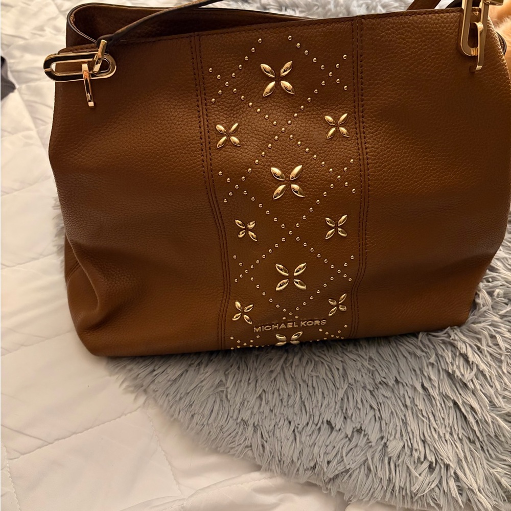 Michael Kors Brown Leather Shoulder Bag with Gold Accents